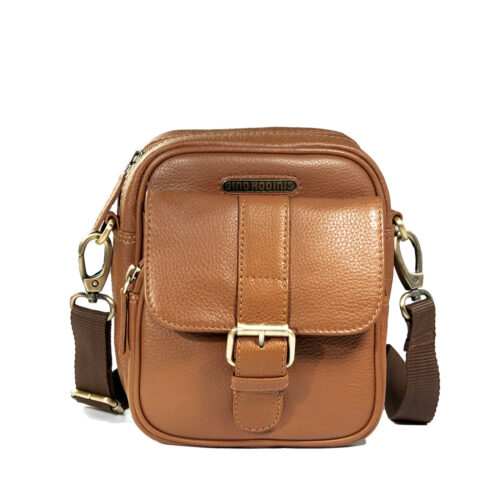 Vista frontal de Morral de Cuero 1260 Camel - Gino Rodinis