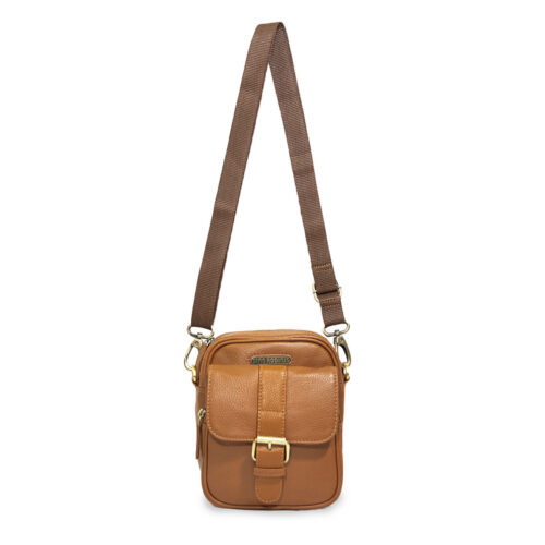 Vista frontal de Morral de Cuero 1260 Camel - Gino Rodinis