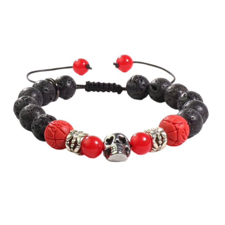 Vista frontal de Brazalete Piedras volcánicas Negro / rojo | B389