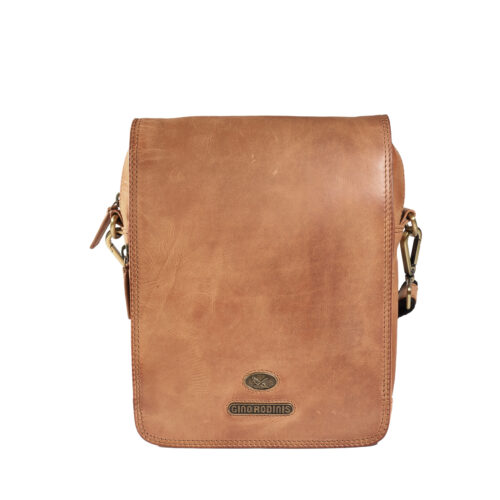 Vista Frontal de Morral de cuero 2403 color Camel - Gino Rodinis