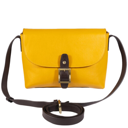 Vista Frontal de Cartera - Producto exclusivo - Color Amarillo, 100% cuero | Gino Rodinis