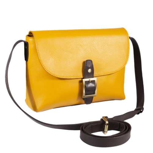 Vista Lateral de Cartera - Producto exclusivo - Color Amarillo, 100% cuero | Gino Rodinis