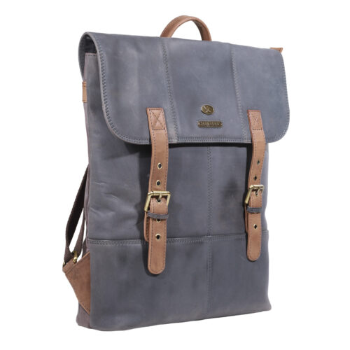 Mochila de Cuero, Color Azul, Modelo 2101 - Gino Rodinis