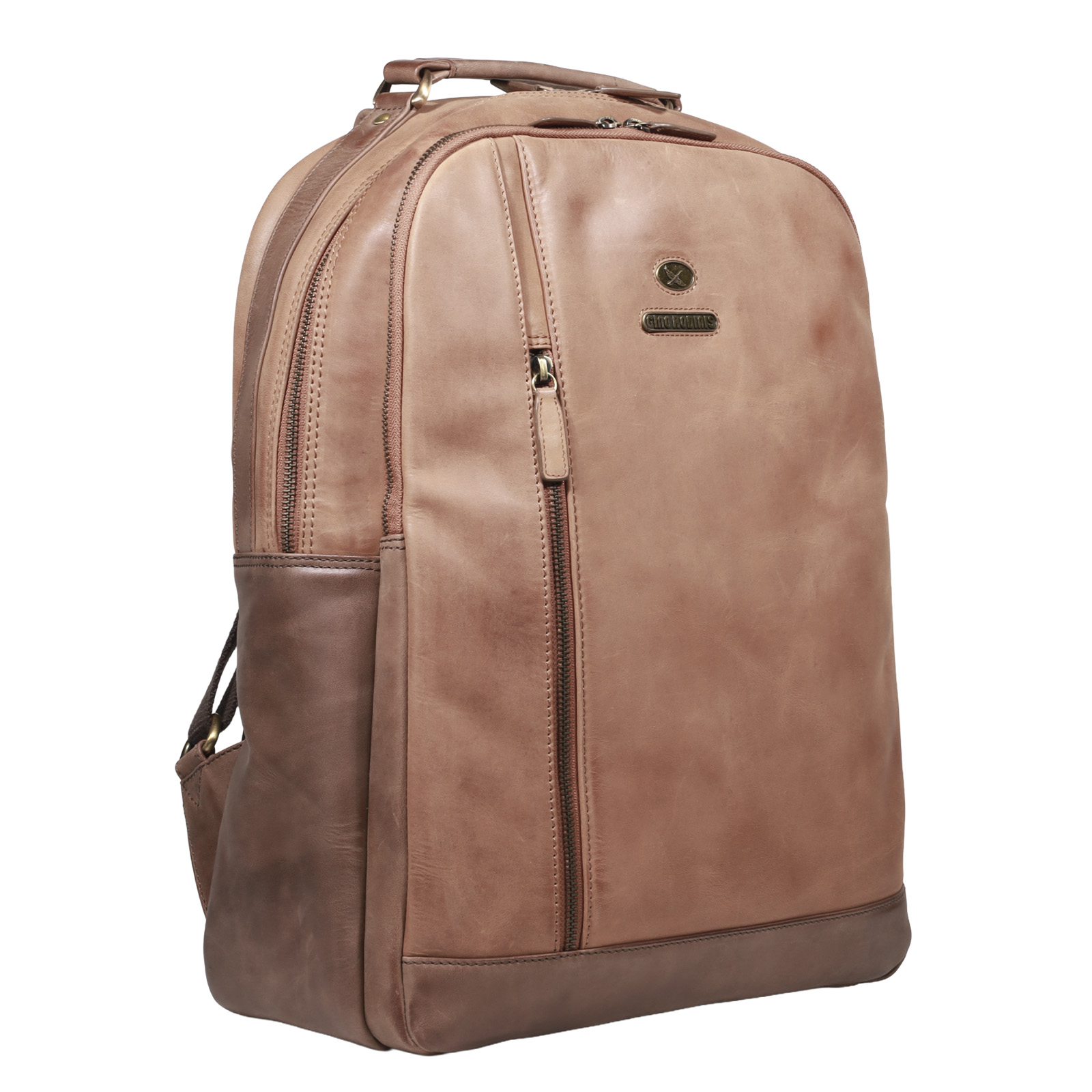 Mochila de Cuero, Color Camel, Modelo 2102 - Gino Rodinis