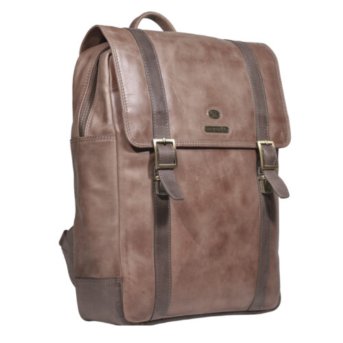 Mochila de Cuero, Color Camel, Modelo 2114 - Gino Rodinis