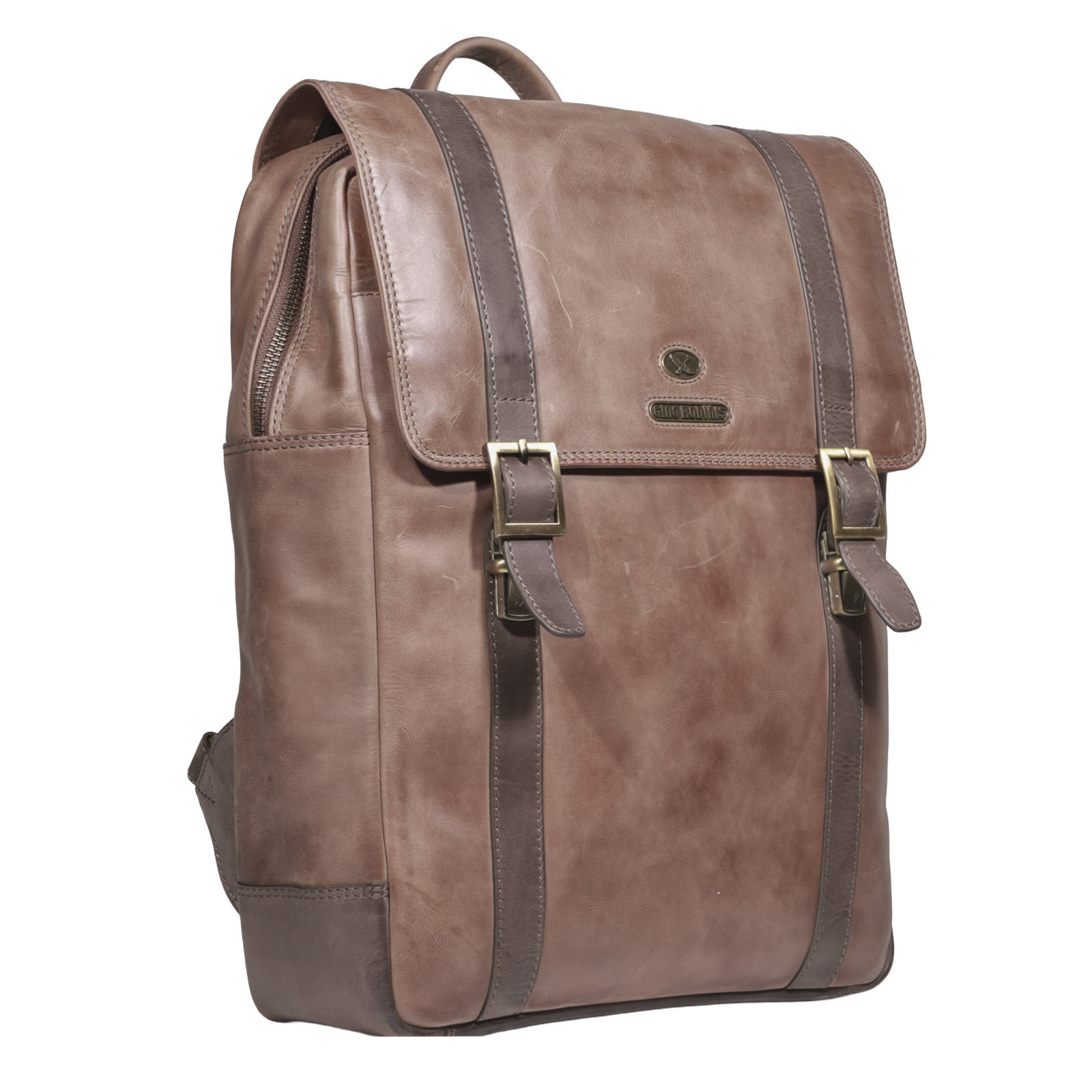 Mochila de Cuero, Color Camel, Modelo 2114 - Gino Rodinis