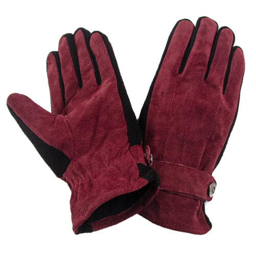 Guante de cuero gamuzado, modelo g148 en color Burdeo